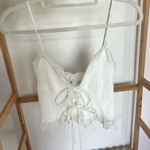 Zara White Lace Trim Crop Top